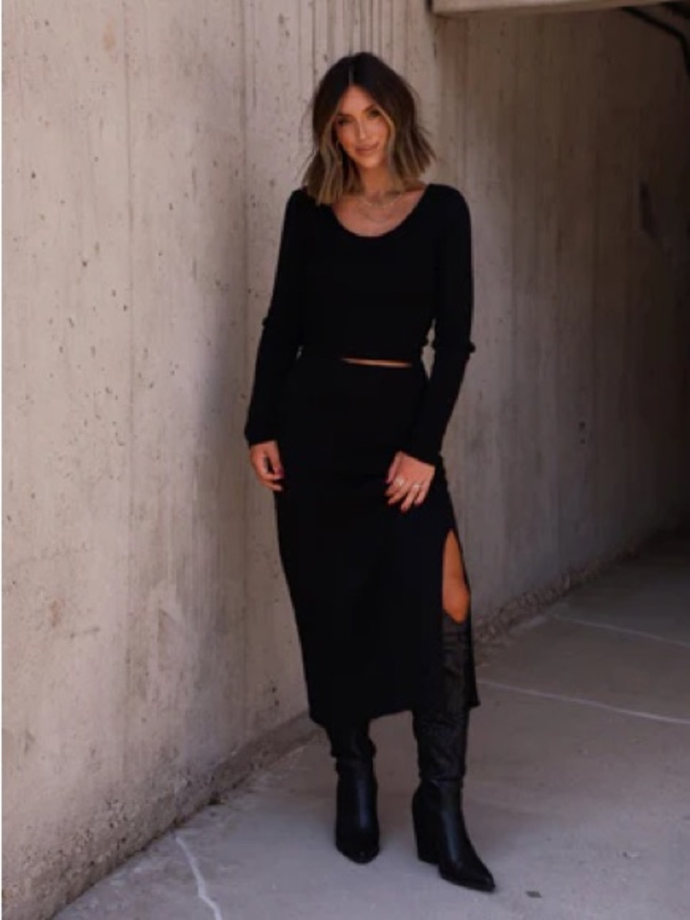 Lane 201 Black Midi Side-Slit Skirt Sweater Set